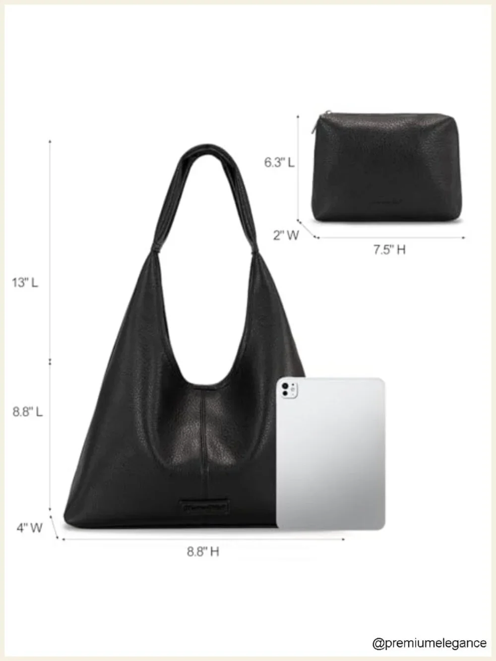 Slouchy Soft Hobo Bag Shoulder Handbag Tote with Pouch Faux Leather